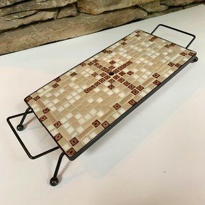 VTG Mosaic Tile Trivet Tray Ceramic Tan Brown MCM Mid-century Modern Serving